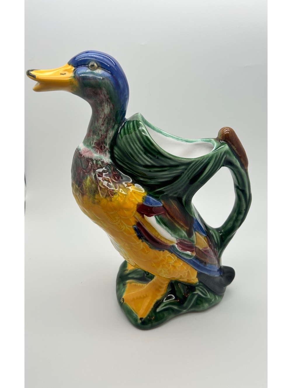 Vintage Ceramic Duck Pitcher by MCM Portuguese Artist F. Mendes